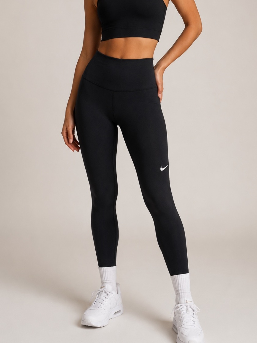 Nike Dri-FIT Black High-Rise Leggings Size S Sleek Logo Workout Pilates